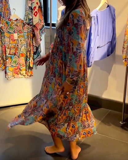 LB | Print V-neck A-line maxi dress