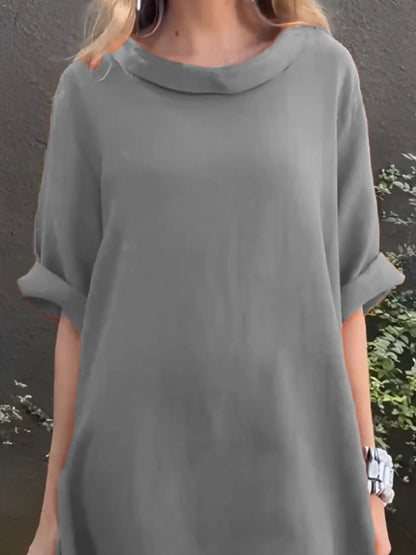 LB | Full Size Casual Loose Fit Round Neck Midi Dress Plus Size