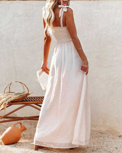 LB | Boho Spaghetti Strap Square Neck Polka Dot Flare Beach Maxi Dress