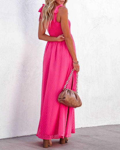 LB | Boho Spaghetti Strap Square Neck Polka Dot Flare Beach Maxi Dress