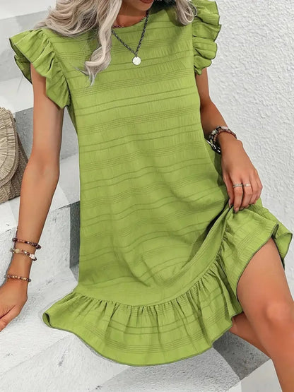 LB | Full Size Wzorzysta mini sukienka plus size z marszczonymi rękawami