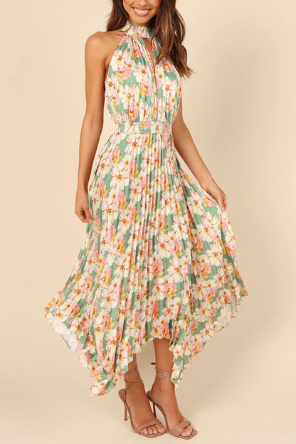 LB | Luxe Look Satin Pleated Halter Elastyczna sukienka midi w talii
