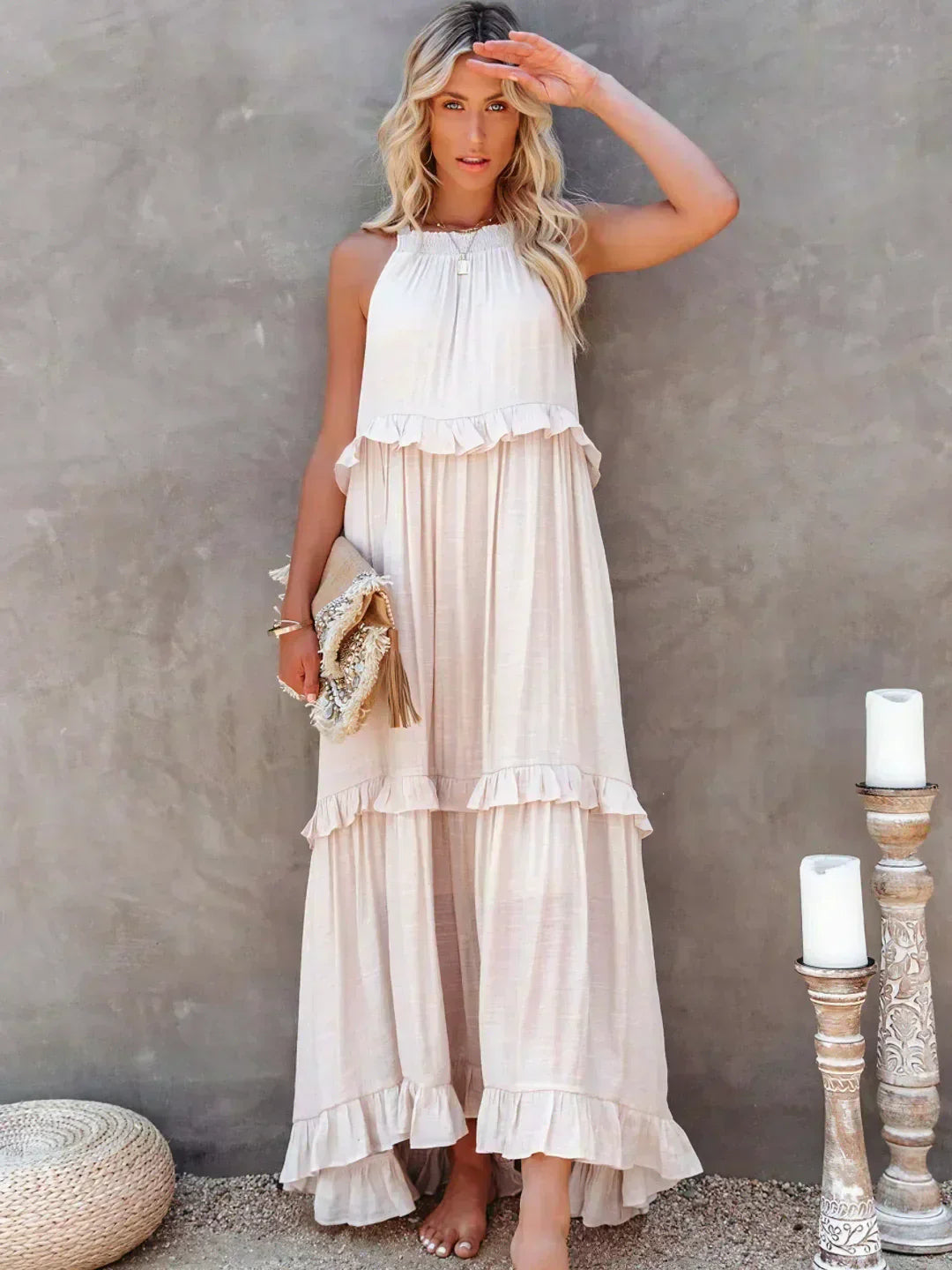 LB | Halter Ruffle Maxi Dress