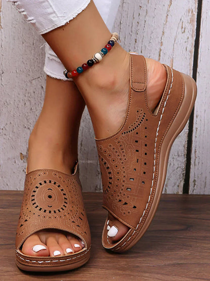 AS | Ethnic Pattern Punched Hollow Velcro Retro Sandały