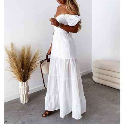 LB | letnia moda bohemy plaża bez ramiączek elegancka sukienka maxi