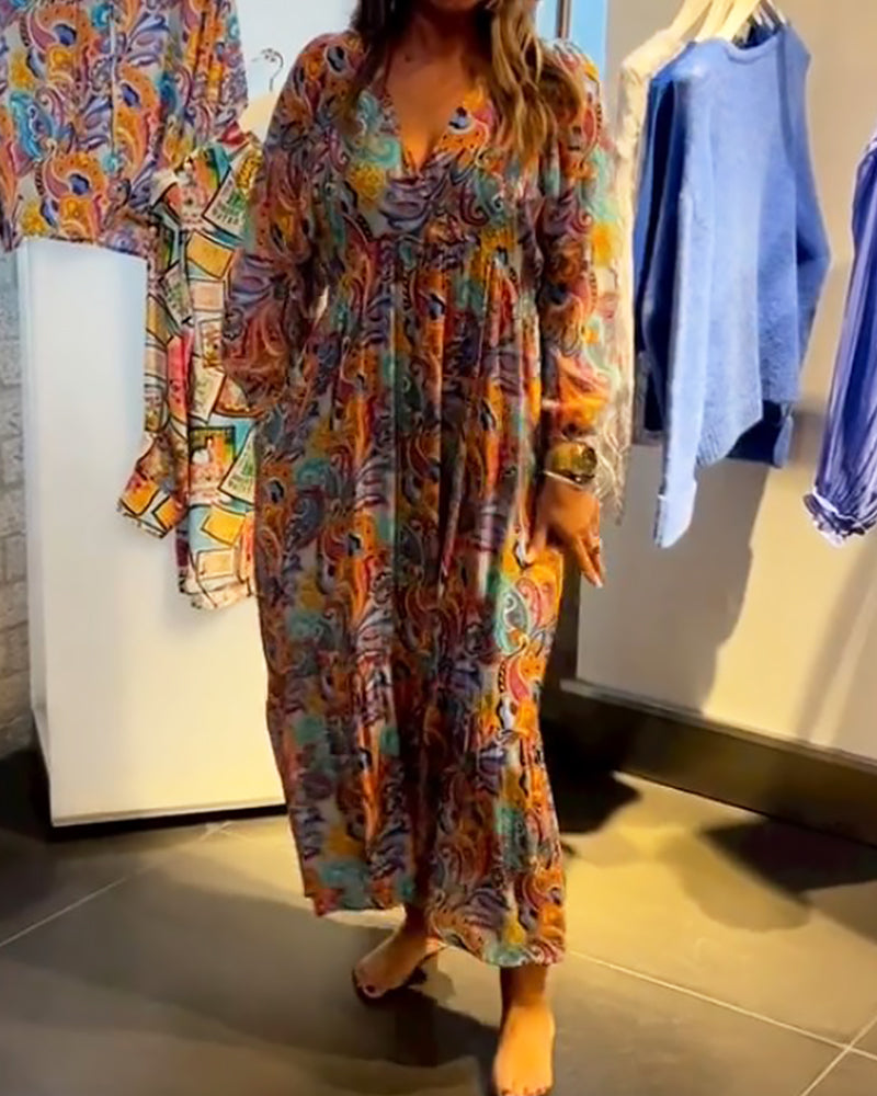 LB | Print V-neck A-line maxi dress