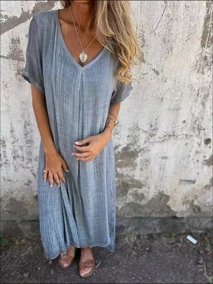 LB | Full Size V-Neck Sukienka midi z krótkim rękawem Plus Size