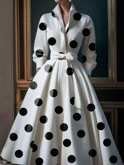 LB | Polka Dot Lace Patchwork Belt Bag Midi Dress