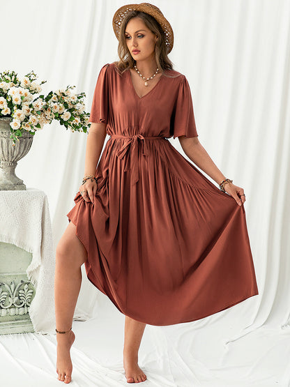 LB | Plus Size V-neck flutter sleeve midi dress