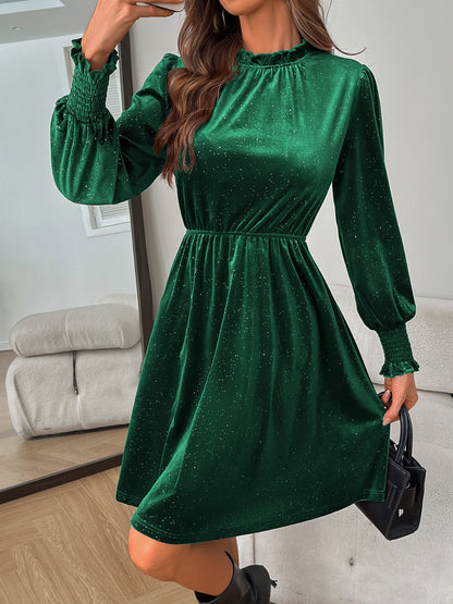 LB | Glitter Mock Neck Sukienka mini z długim rękawem
