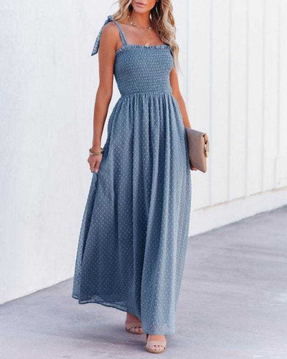 LB | Boho Spaghetti Strap Square Neck Polka Dot Flare Beach Maxi Dress
