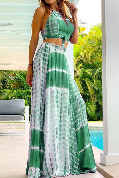 LB | Suspender Halter Top z talią i dużą spódnicą Swing Dwuczęściowy kombinezon