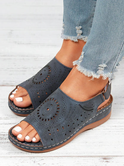 AS | Ethnic Pattern Punched Hollow Velcro Retro Sandały