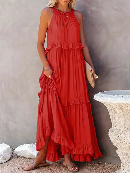LB | Halter Ruffle Maxi Dress