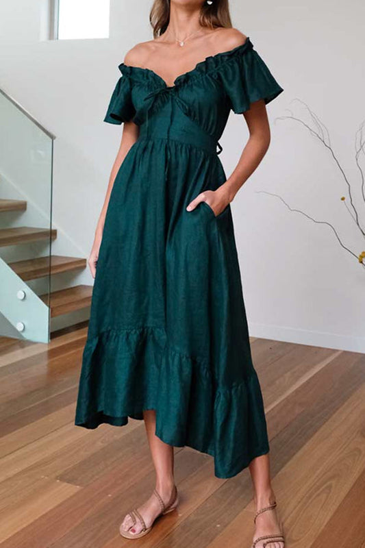 LB | SUKIENKA MIDI Z RUCHED HEM OFF-THE-SHOULDER