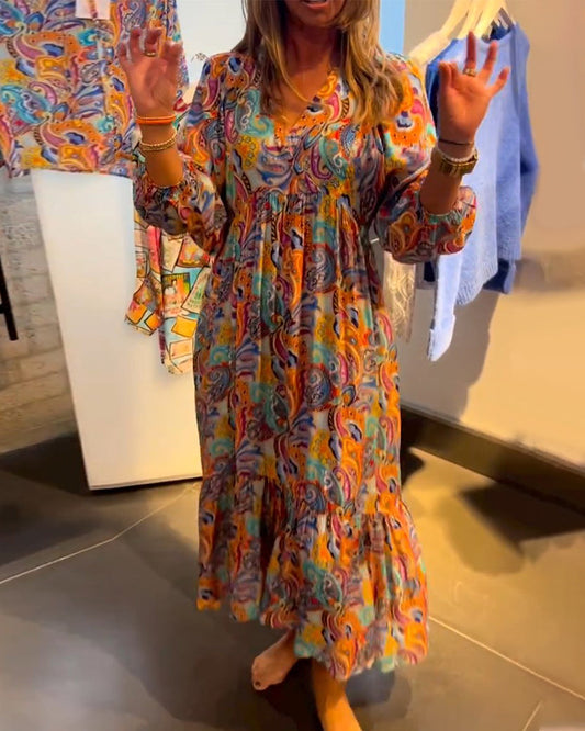 LB | Print V-neck A-line maxi dress