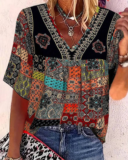 LB | Plisowana koszulka z wzorem w stylu vintage