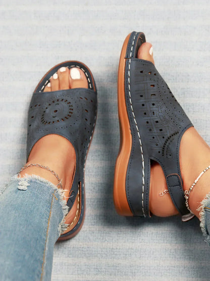 AS | Ethnic Pattern Punched Hollow Velcro Retro Sandały