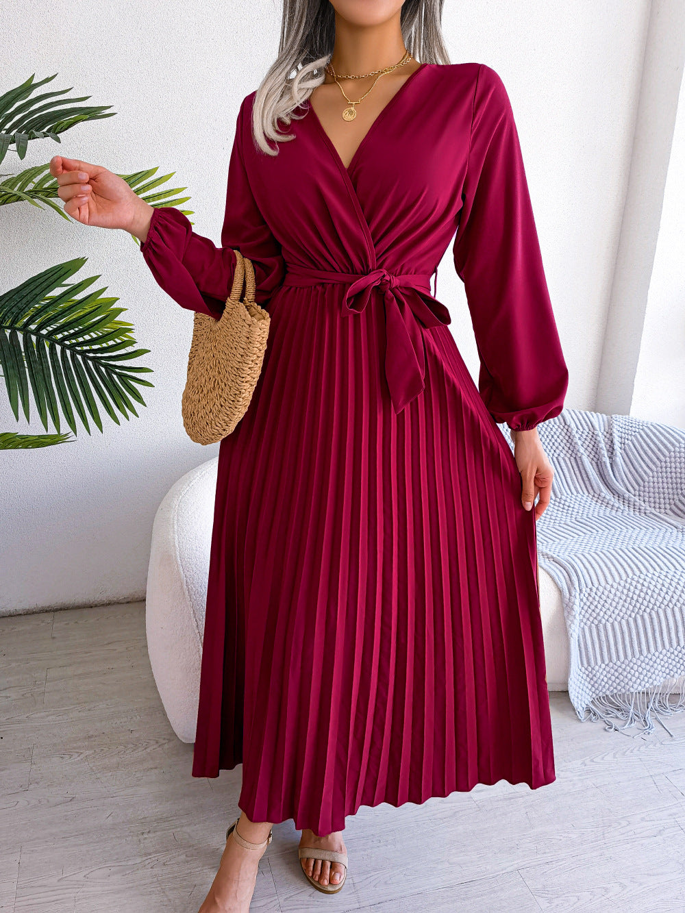 LB | Moda Elegancka plisowana sukienka maxi