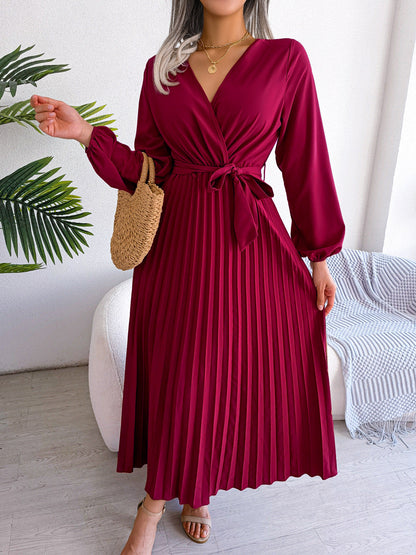 LB | Moda Elegancka plisowana sukienka maxi