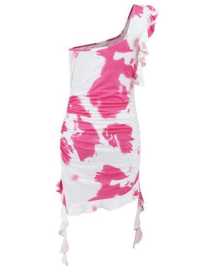 LB | Marszczona sukienka mini na jedno ramię w kolorze tie-dye