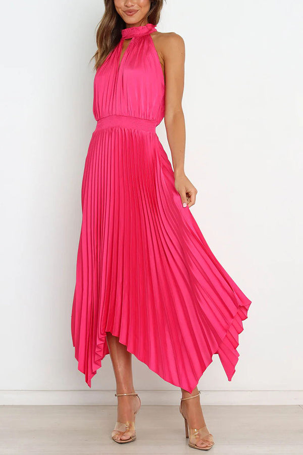 LB | Luxe Look Satin Pleated Halter Elastyczna sukienka midi w talii