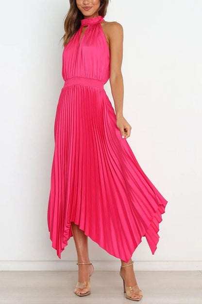 LB | Luxe Look Satin Pleated Halter Elastyczna sukienka midi w talii