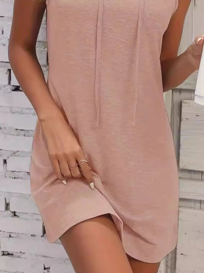 LB | Pełny rozmiar Sznurek Casualowa sukienka mini bez rękawów z kapturem Plus Size