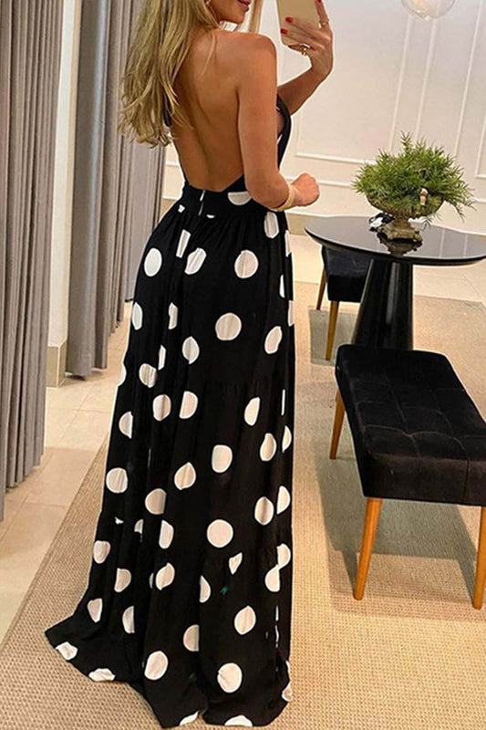 LB | Sexy Dot Print Halter Maxi Dress