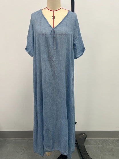 LB | Full Size V-Neck Sukienka midi z krótkim rękawem Plus Size