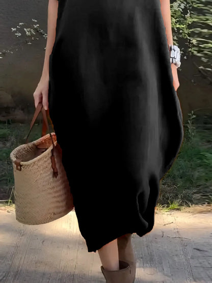 LB | Full Size Casual Loose Fit Round Neck Midi Dress Plus Size