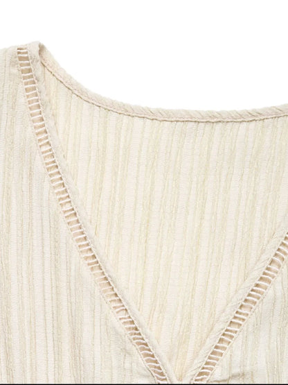 LB | Ozdobny guzik V-neck Sukienka midi tank bez rękawów