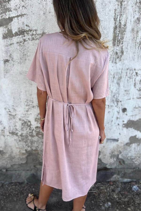 LB | Bohemian Print Lniana luźna sukienka midi