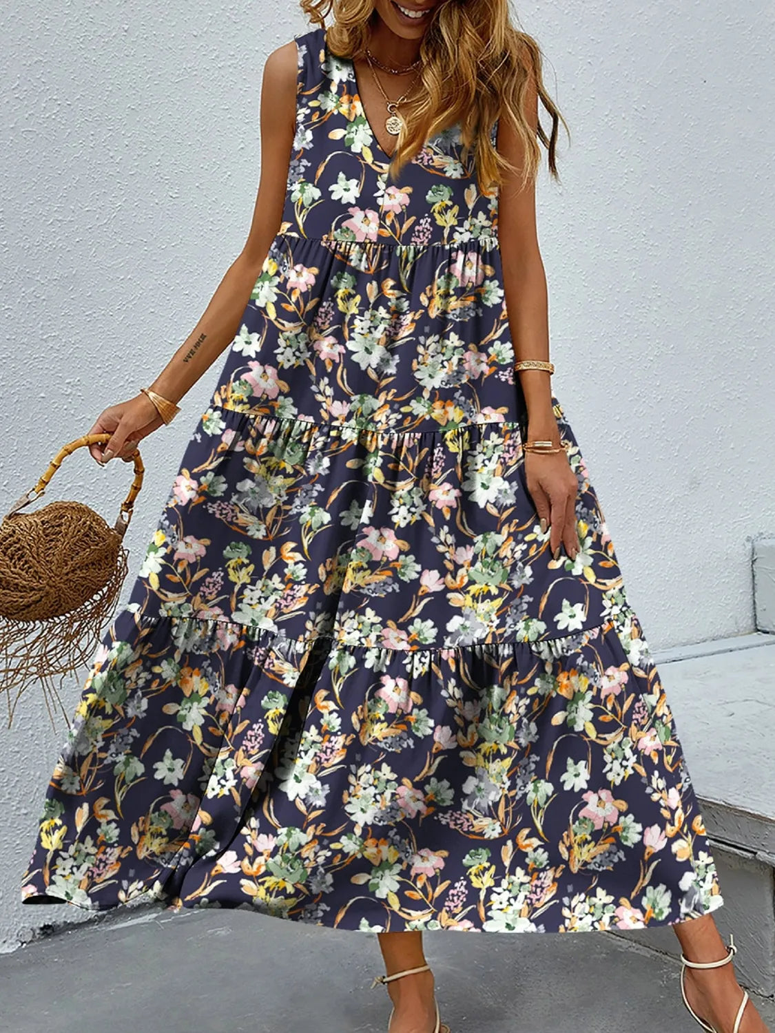 LB | Sukienka maxi tank w kwiatowe paski
