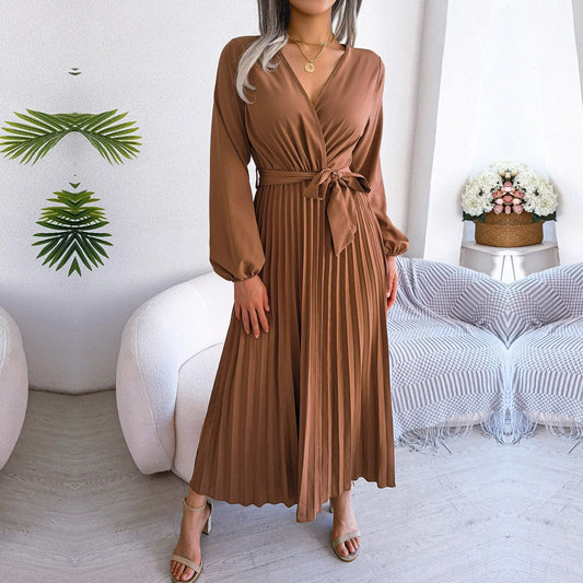 LB | Zoë™ Brązowa sukienka maxi z dekoltem w szpic w świątecznym stylu boho