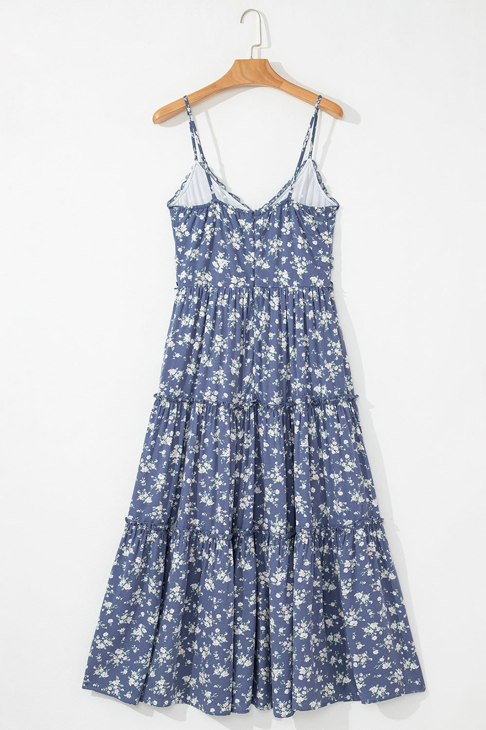 LB | Floral Spaghetti Strap Ruffle V Neck Tiered Midi Dress