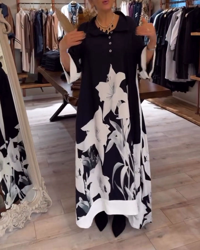 LB | Oversize maxi sukienka z nadrukowanym kołnierzem