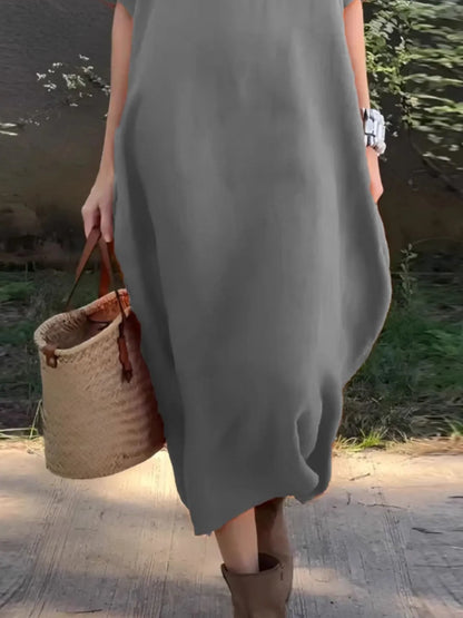 LB | Full Size Casual Loose Fit Round Neck Midi Dress Plus Size
