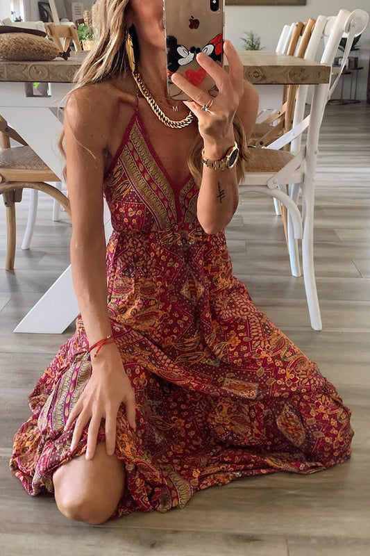 LB | Bohemian sukienka maxi z nadrukiem