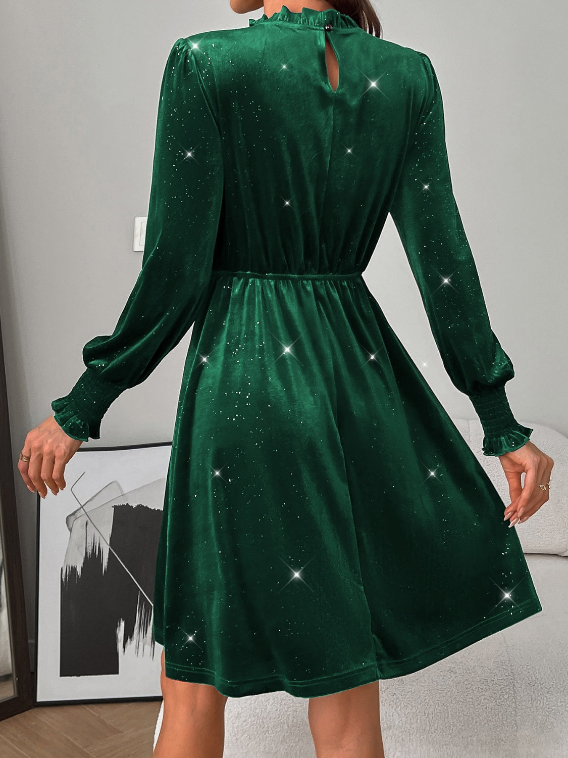 LB | Glitter Mock Neck Sukienka mini z długim rękawem