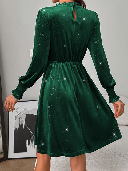 LB | Glitter Mock Neck Sukienka mini z długim rękawem