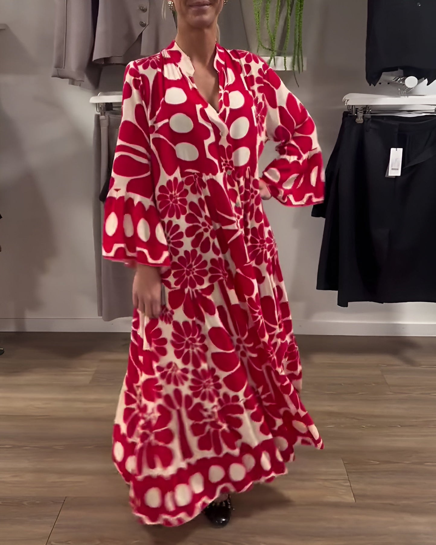 LB | Elegancka sukienka maxi z nadrukiem