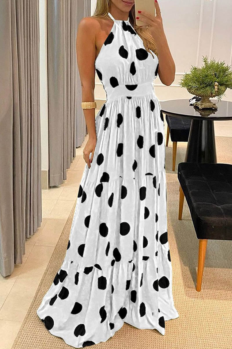 LB | Sexy Dot Print Halter Maxi Dress
