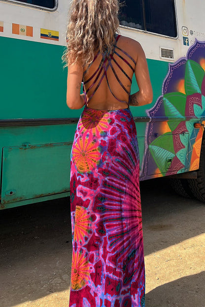 LB | Elastyczna sukienka maxi z nadrukiem w kolorze tie-dye na plecach