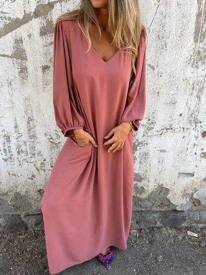 LB | Full Size Sukienka midi z rozcięciem pod szyją i balonowym rękawem Plus Size