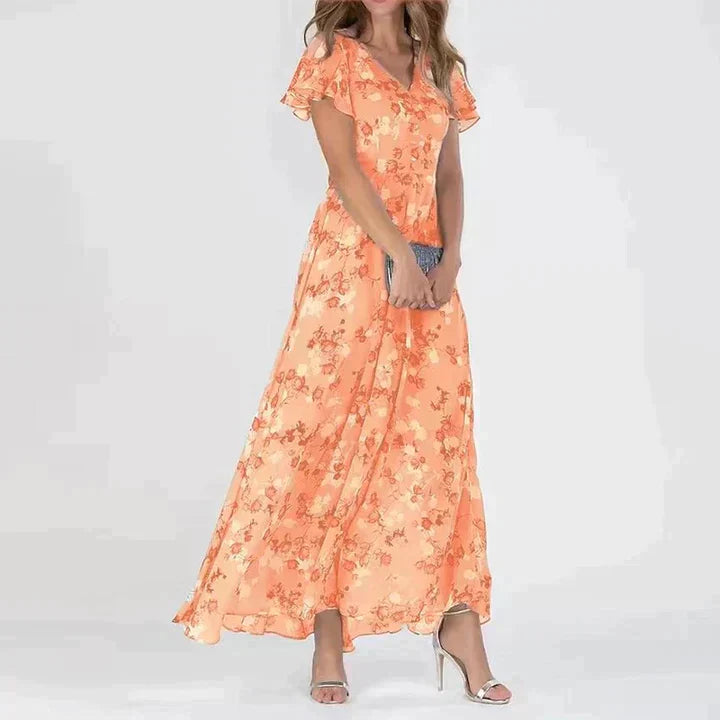 LB | Elegancka kwiatowa sukienka maxi z dekoltem w szpic
