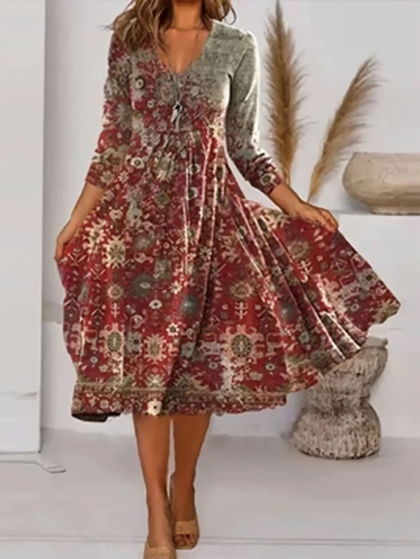 LB | Sukienka midi w stylu vintage z mieszanki bawełny QAH56