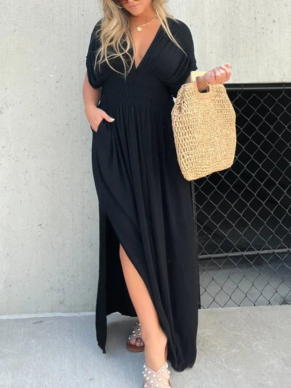 LB | V-neck z rozcięciem długa sukienka maxi