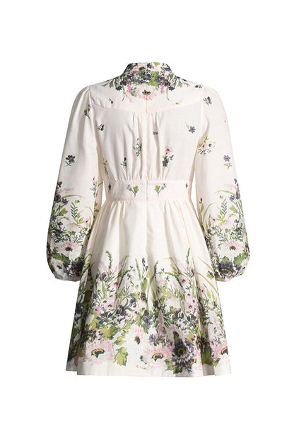 LB | French Style Plunge Floral Print Blouson Sleeve Plażowa sukienka mini na wakacje