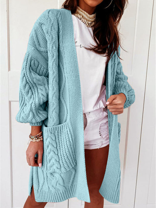 Women's loose warm twist knitted Fashion cardigan Green cardigan cardigans clothes sweaters Sweatshirt
